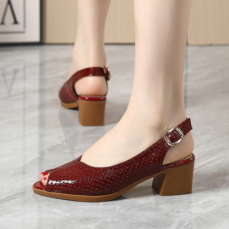 Perforated Peep Toe Block Heel Pumps for Women – Stylish & Comfortable - Image 3