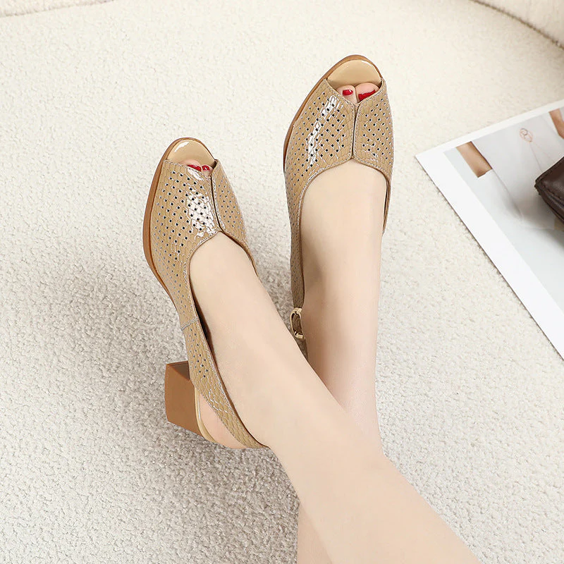 Perforated Peep Toe Block Heel Pumps for Women – Stylish & Comfortable - Image 8
