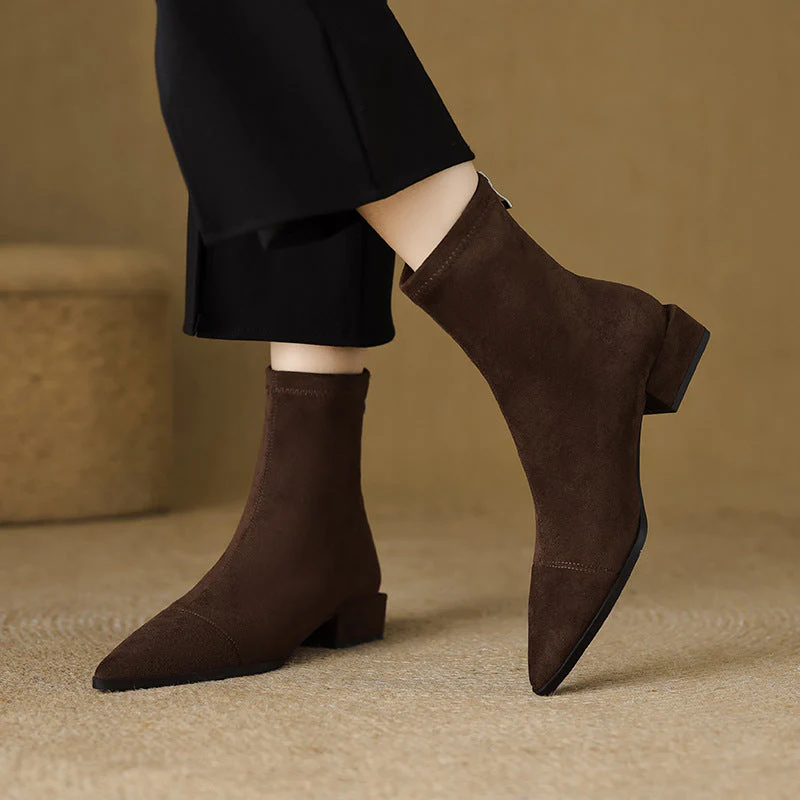 Pointed Toe Block Heel Sock Ankle Boots for Women – Stylish & Comfortable Design