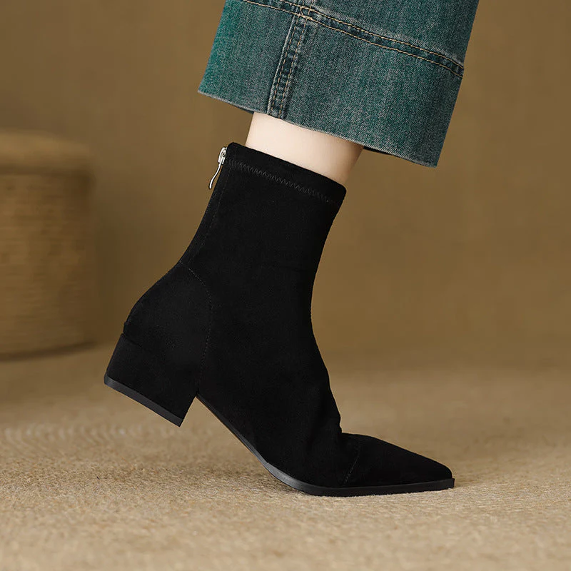 Pointed Toe Block Heel Sock Ankle Boots for Women – Stylish & Comfortable Design - Image 3