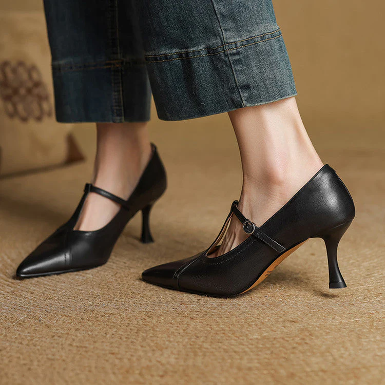 Pointed Toe T-Strap Ankle-Heels for Women – Elegant & Supportive Design - Image 12