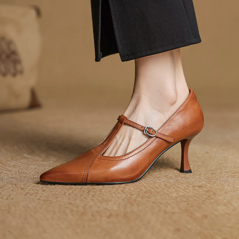 Pointed Toe T-Strap Ankle-Heels for Women – Elegant & Supportive Design - Image 6