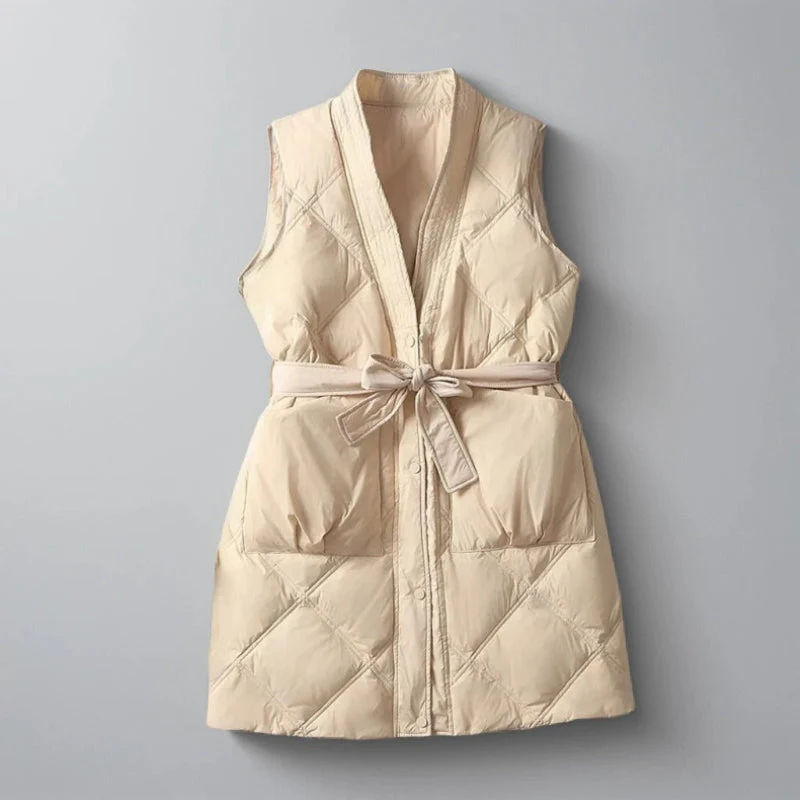Quilted Belted Mid-Thigh Vest for Women – Stylish & Functional Design - Image 2