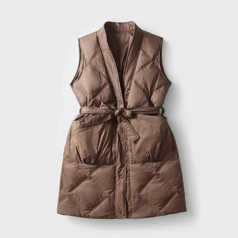 Quilted Belted Mid-Thigh Vest for Women – Stylish & Functional Design - Image 3