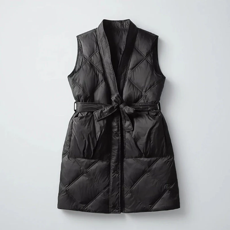 Quilted Belted Mid-Thigh Vest for Women – Stylish & Functional Design - Image 4