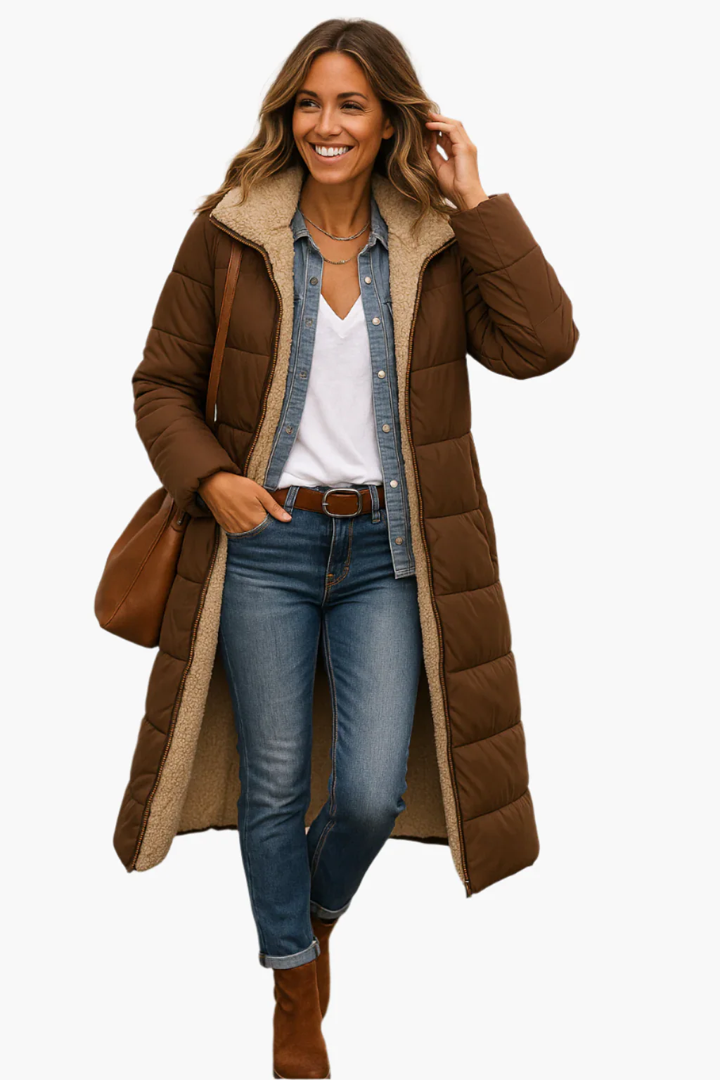 Quilted Fleece Lined Full-Length Puffer Coat for Women – Warmth And Cozy Comfort - Image 5