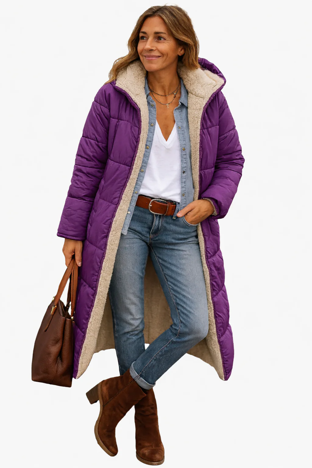 Quilted Fleece Lined Full-Length Puffer Coat for Women – Warmth And Cozy Comfort - Image 7