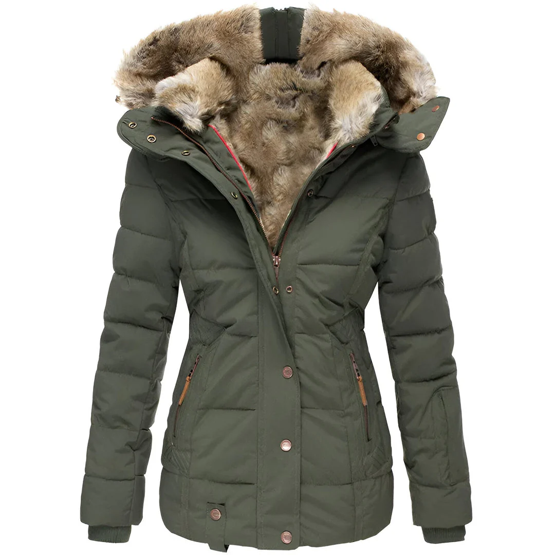 Quilted Fur Trim Hooded Puffer Jacket for Women – Cozy Warmth & Style - Image 3