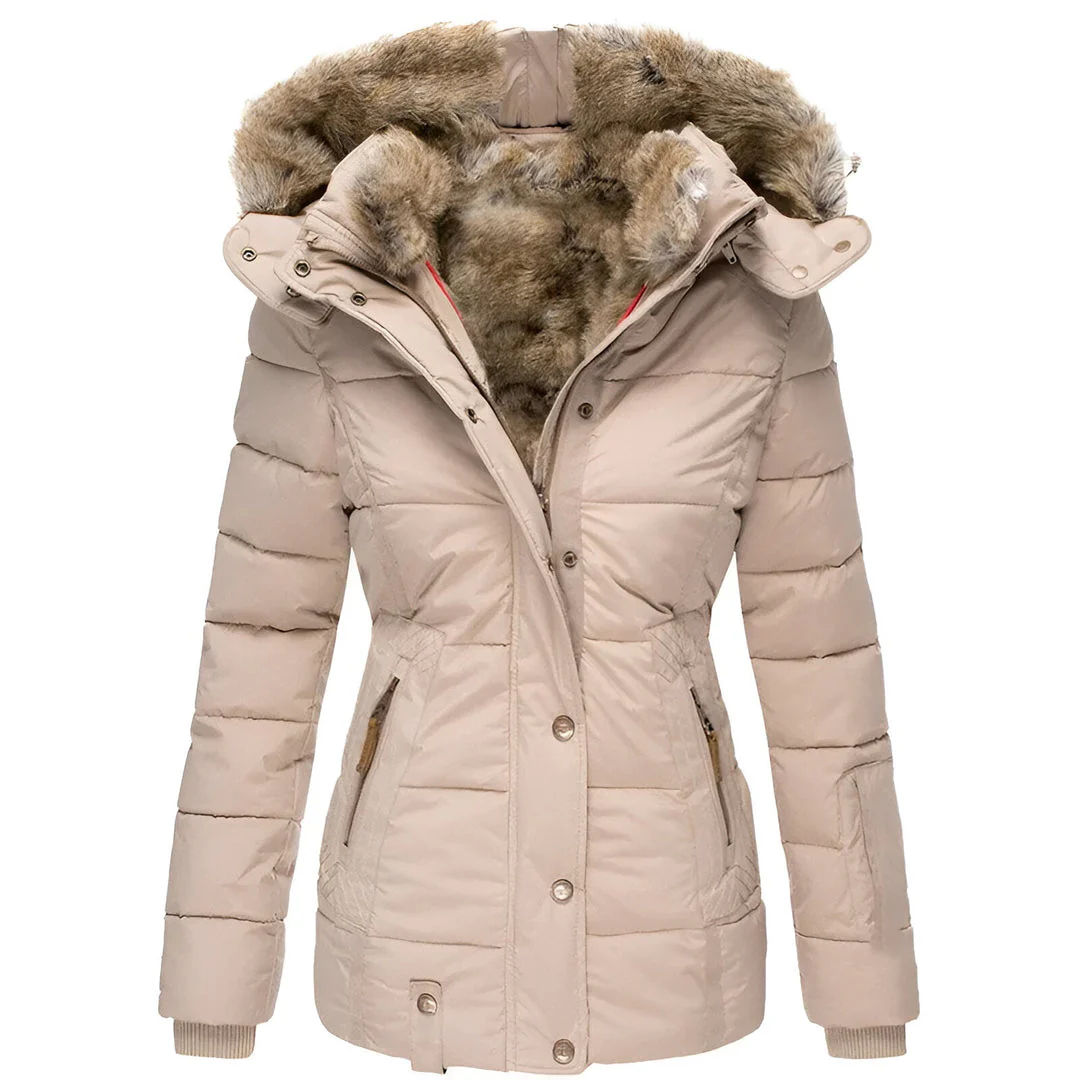 Quilted Fur Trim Hooded Puffer Jacket for Women – Cozy Warmth & Style - Image 5