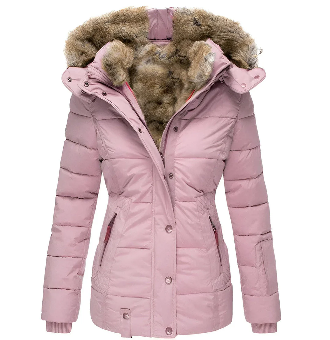 Quilted Fur Trim Hooded Puffer Jacket for Women – Cozy Warmth & Style - Image 6