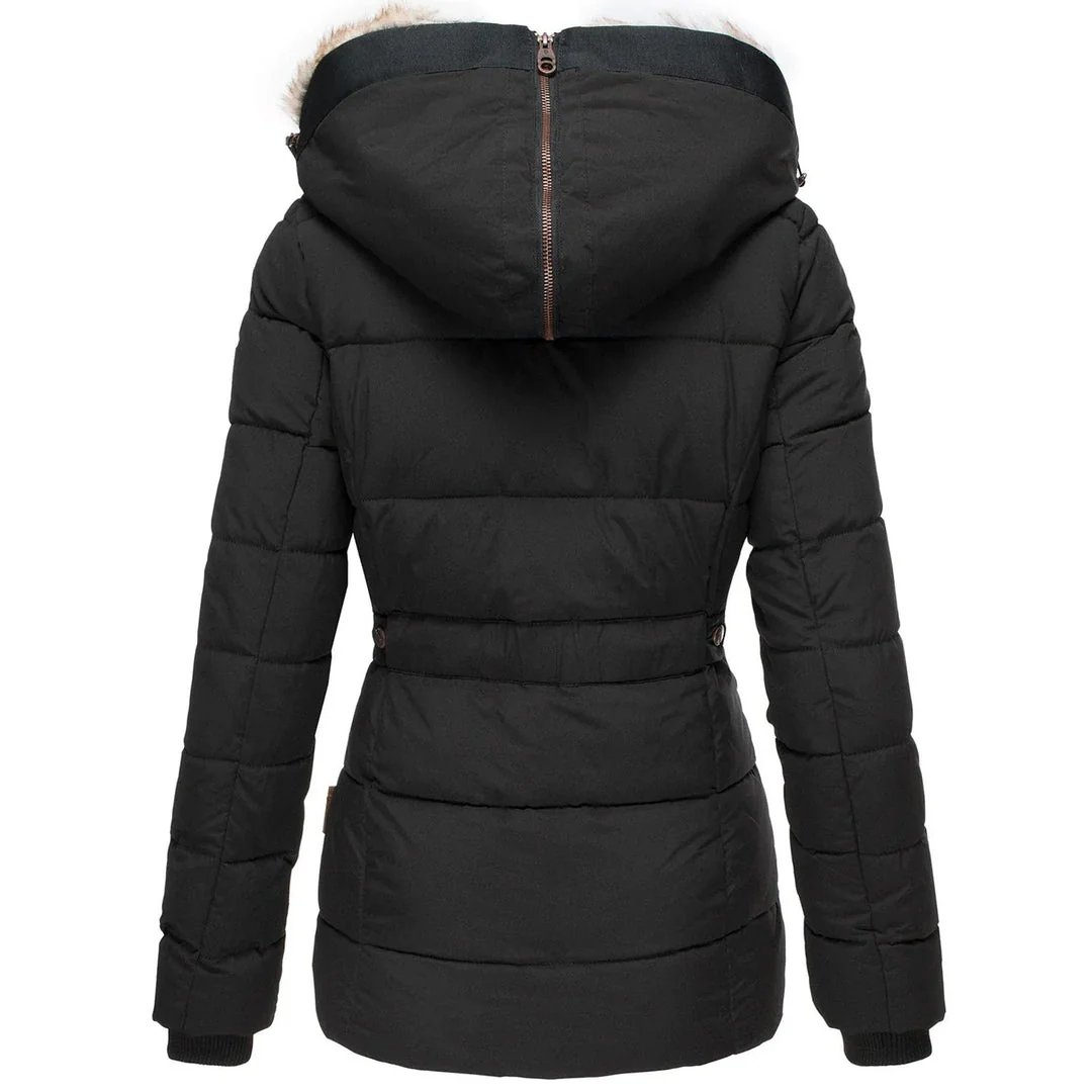 Quilted Fur Trim Hooded Puffer Jacket for Women – Cozy Warmth & Style - Image 7