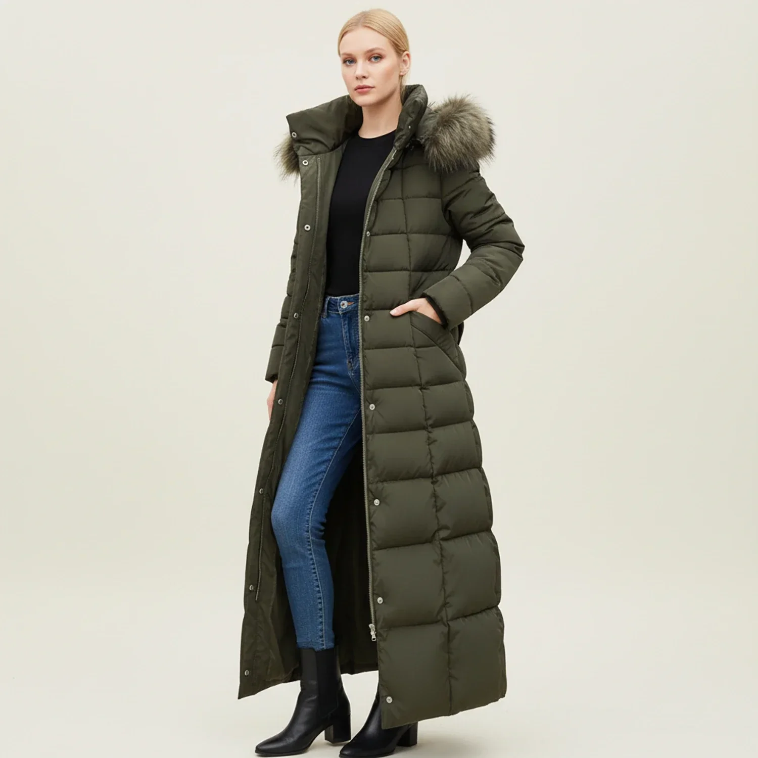 Quilted Hooded Belted Maxi-Length Puffer Jacket for Women – Warmth & Cozy Comfort - Image 4
