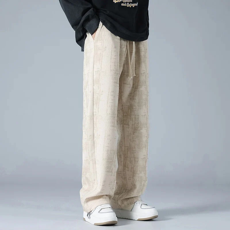 Relaxed Fit Abstract Ribbed Drawstring Waist Pants for Men – Casual Comfort & Style - Image 2