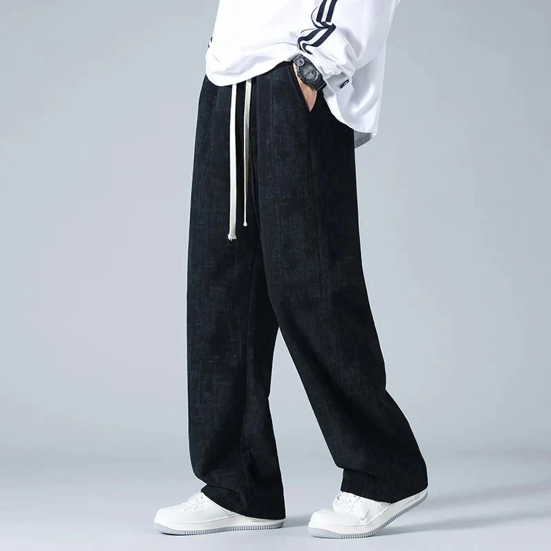 Relaxed Fit Abstract Ribbed Drawstring Waist Pants for Men – Casual Comfort & Style - Image 3