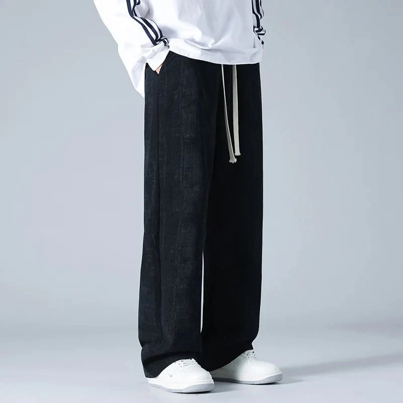 Relaxed Fit Abstract Ribbed Drawstring Waist Pants for Men – Casual Comfort & Style - Image 4