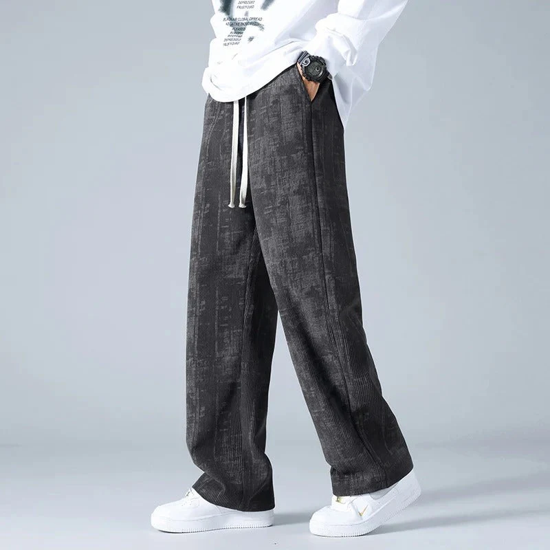 Relaxed Fit Abstract Ribbed Drawstring Waist Pants for Men – Casual Comfort & Style - Image 5