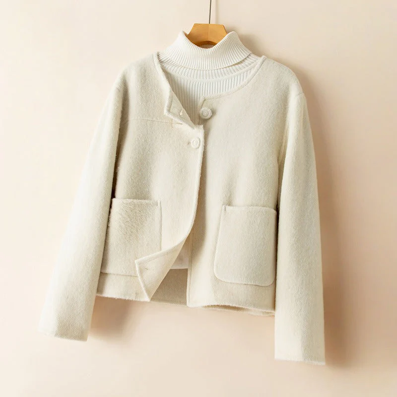 Relaxed Fit Collarless Coat for Women – Cozy & Stylish Everyday Wear - Image 2