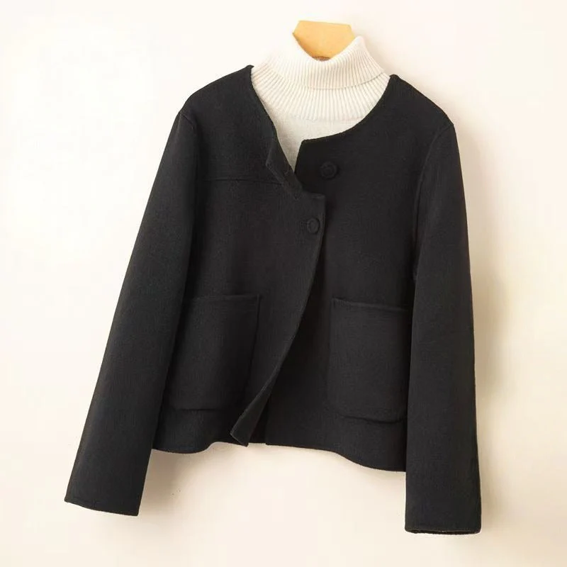 Relaxed Fit Collarless Coat for Women – Cozy & Stylish Everyday Wear - Image 4