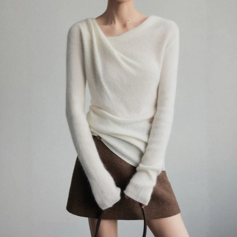 Relaxed Fit Draped Neck Knit Sweater for Women – Cozy Casual Comfort