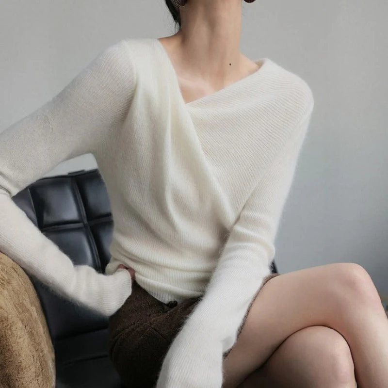 Relaxed Fit Draped Neck Knit Sweater for Women – Cozy Casual Comfort - Image 2