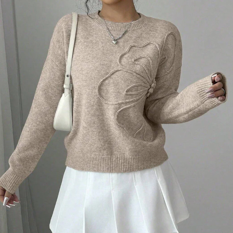 Relaxed Fit Embossed Floral Pullover Sweater for Women – Cozy & Stylish Design