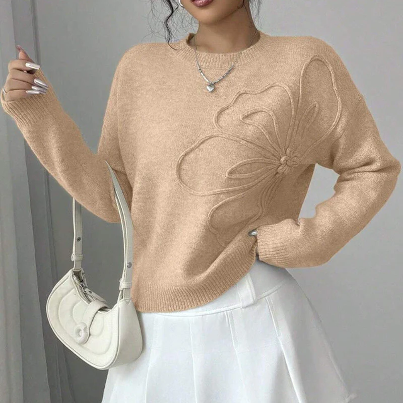 Relaxed Fit Embossed Floral Pullover Sweater for Women – Cozy & Stylish Design - Image 2