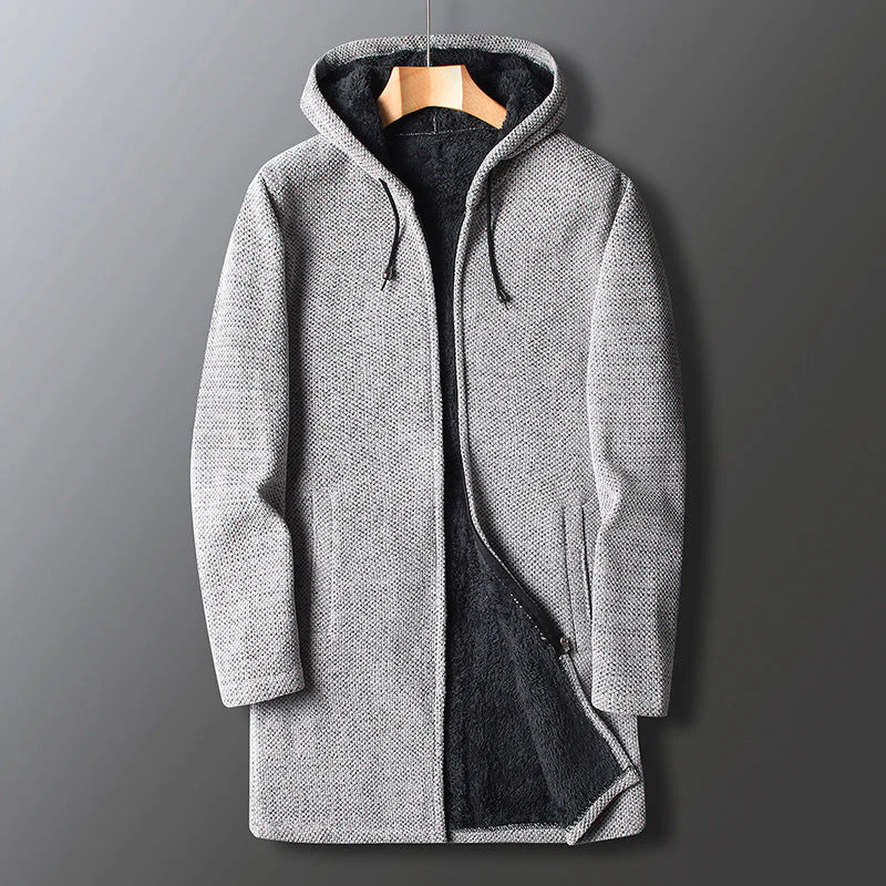 Relaxed Fit Full-Length Hooded Coat for Men – Cozy Warmth & Practical Design