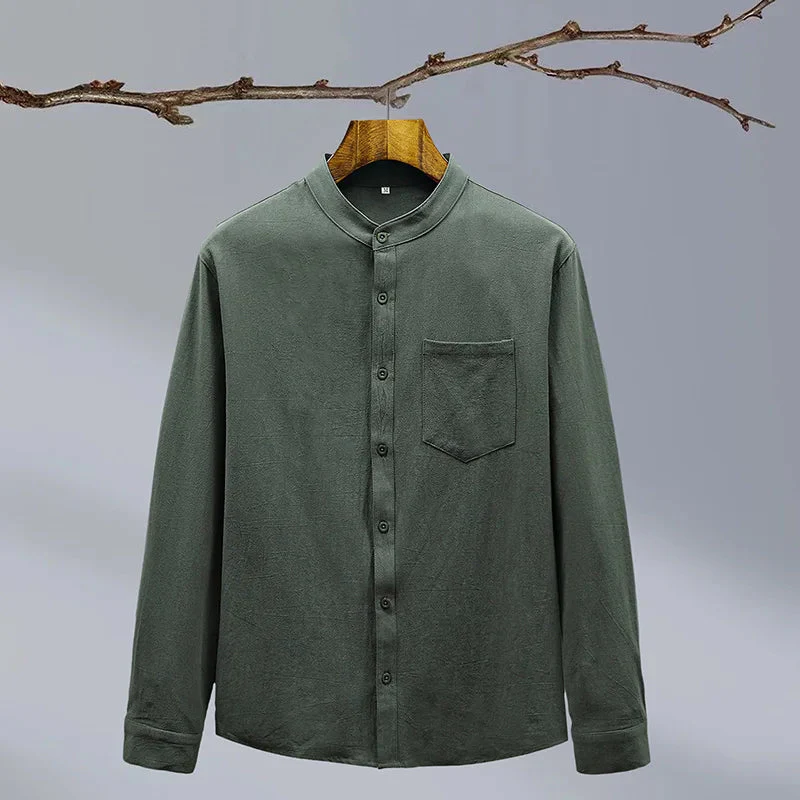 Relaxed Fit Band Collar Shirt for Men – Breathable Casual - Image 2
