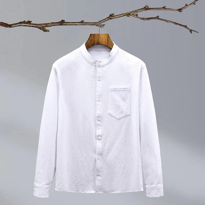Relaxed Fit Band Collar Shirt for Men – Breathable Casual - Image 4