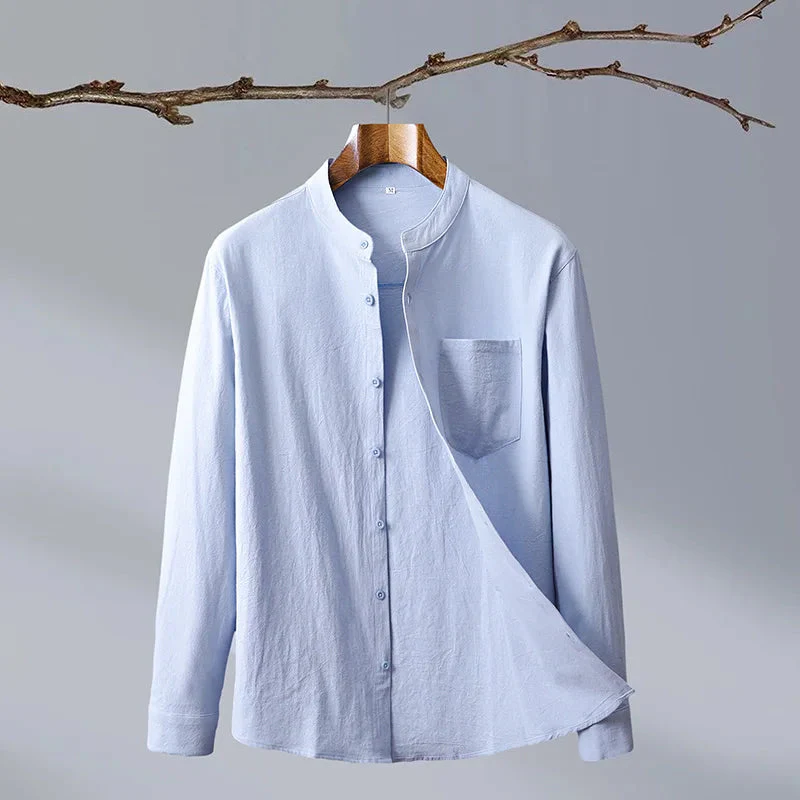 Relaxed Fit Band Collar Shirt for Men – Breathable Casual - Image 5