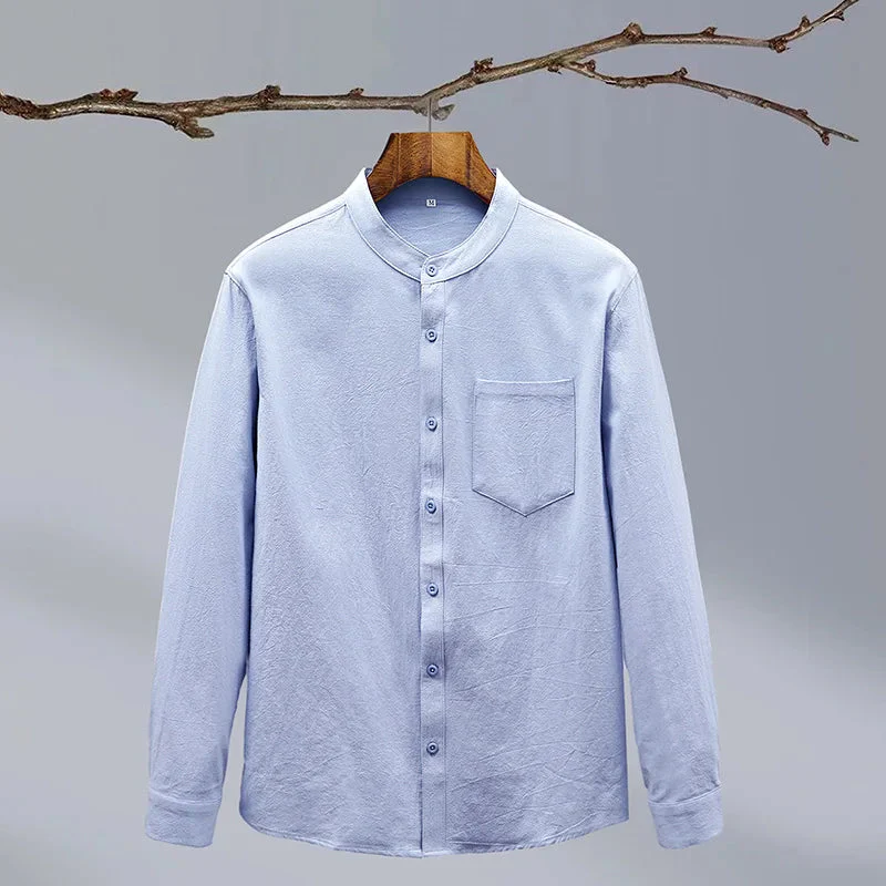 Relaxed Fit Band Collar Shirt for Men – Breathable Casual - Image 6