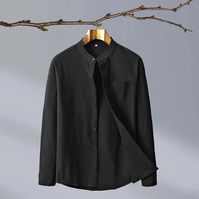 Relaxed Fit Band Collar Shirt for Men – Breathable Casual - Image 7