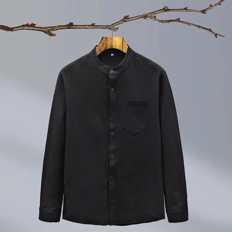 Relaxed Fit Band Collar Shirt for Men – Breathable Casual - Image 8