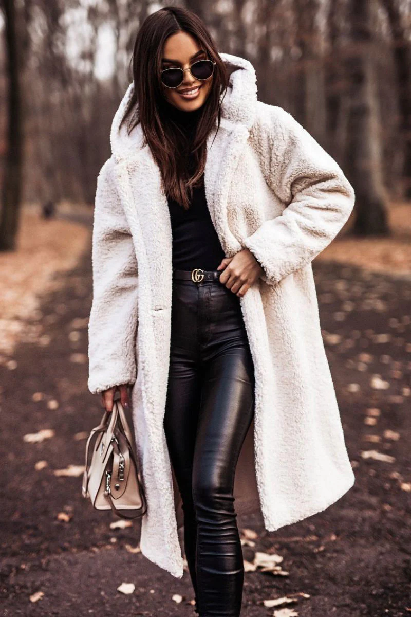 Relaxed Fit Mid-Calf Hooded Coat for Women – Cozy Casual Comfort - Image 10
