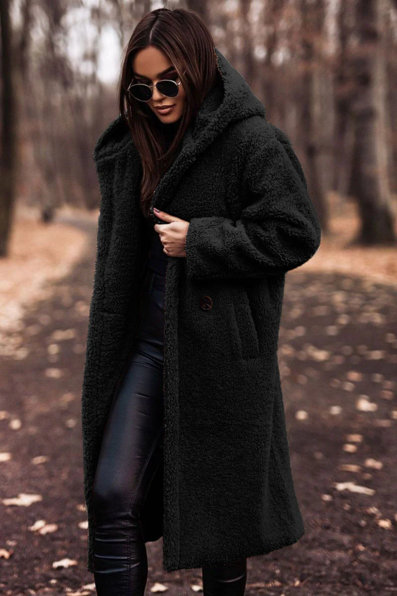 Relaxed Fit Mid-Calf Hooded Coat for Women – Cozy Casual Comfort - Image 7