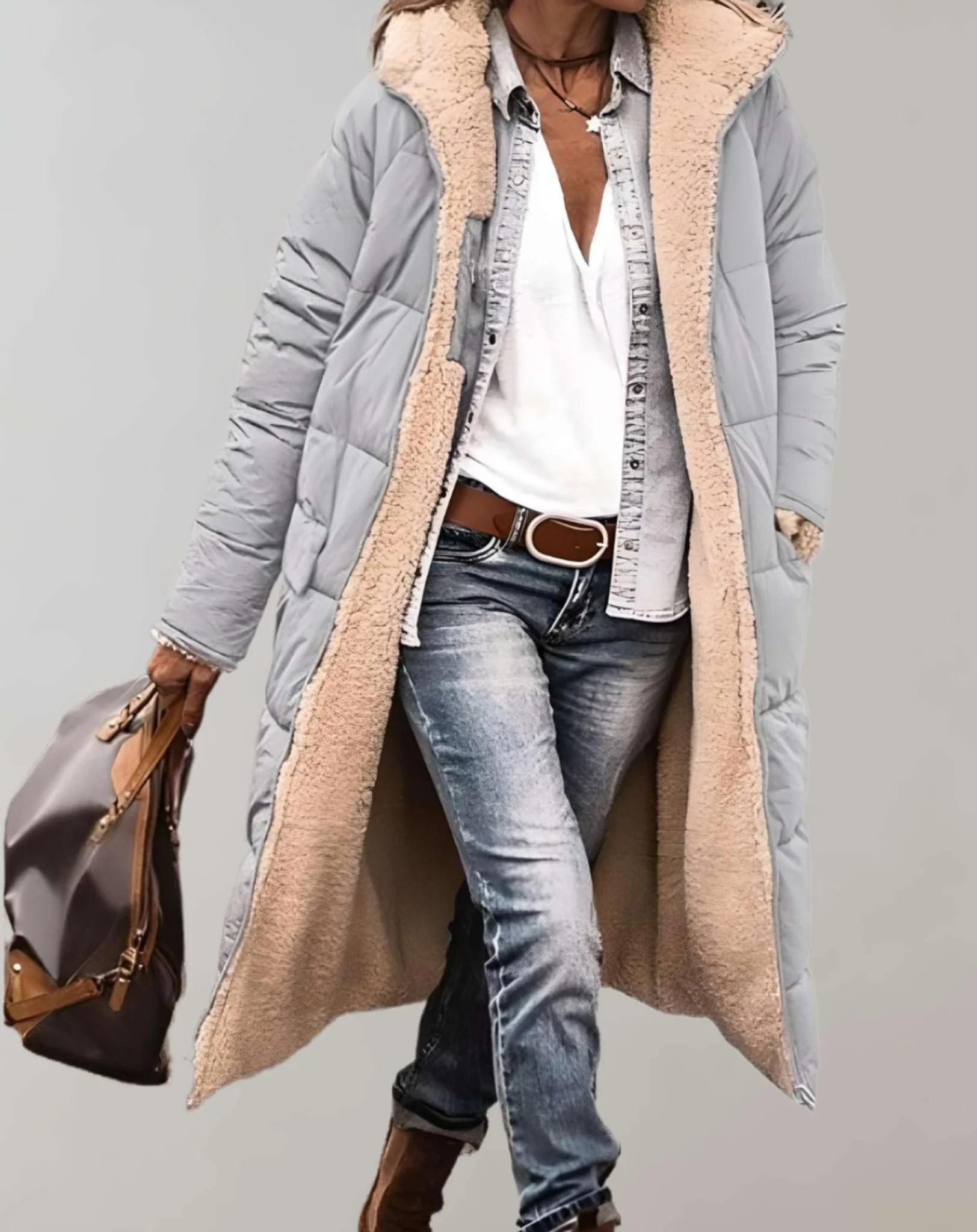 Relaxed Fit Quilted Hooded Full-Length Puffer Coat for Women – Cozy Warmth & Practicality - Image 3