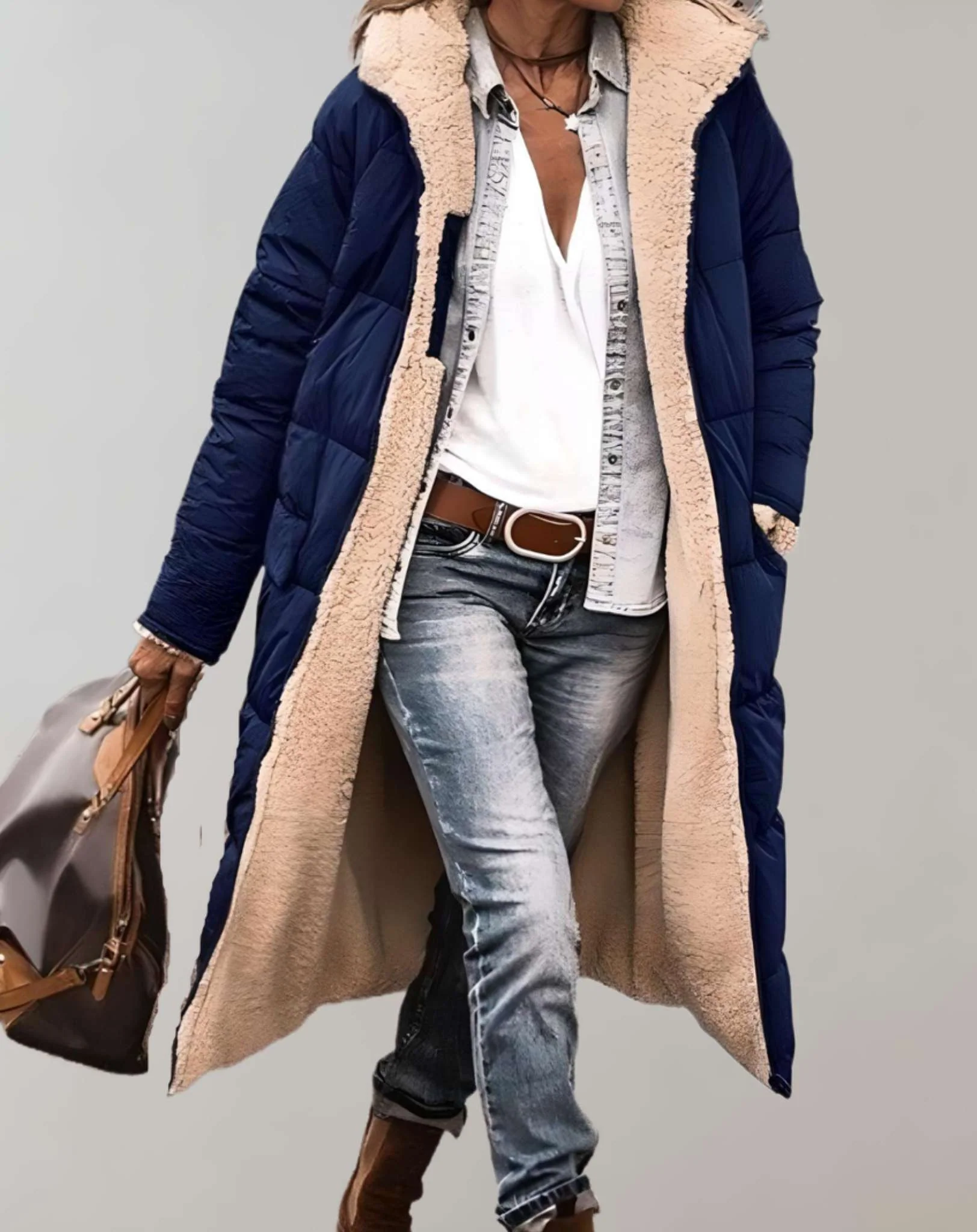Relaxed Fit Quilted Hooded Full-Length Puffer Coat for Women – Cozy Warmth & Practicality - Image 4