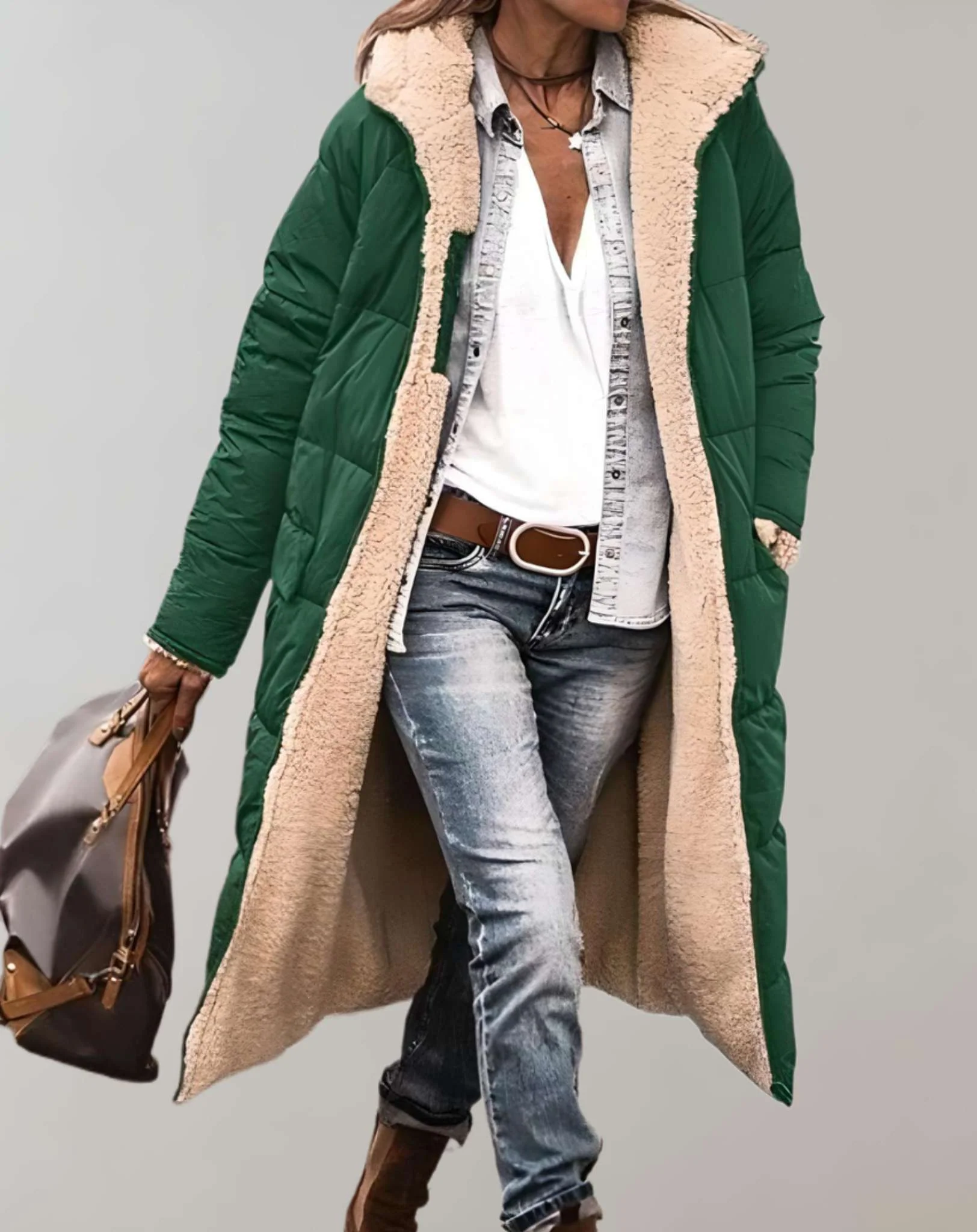 Relaxed Fit Quilted Hooded Full-Length Puffer Coat for Women – Cozy Warmth & Practicality - Image 5