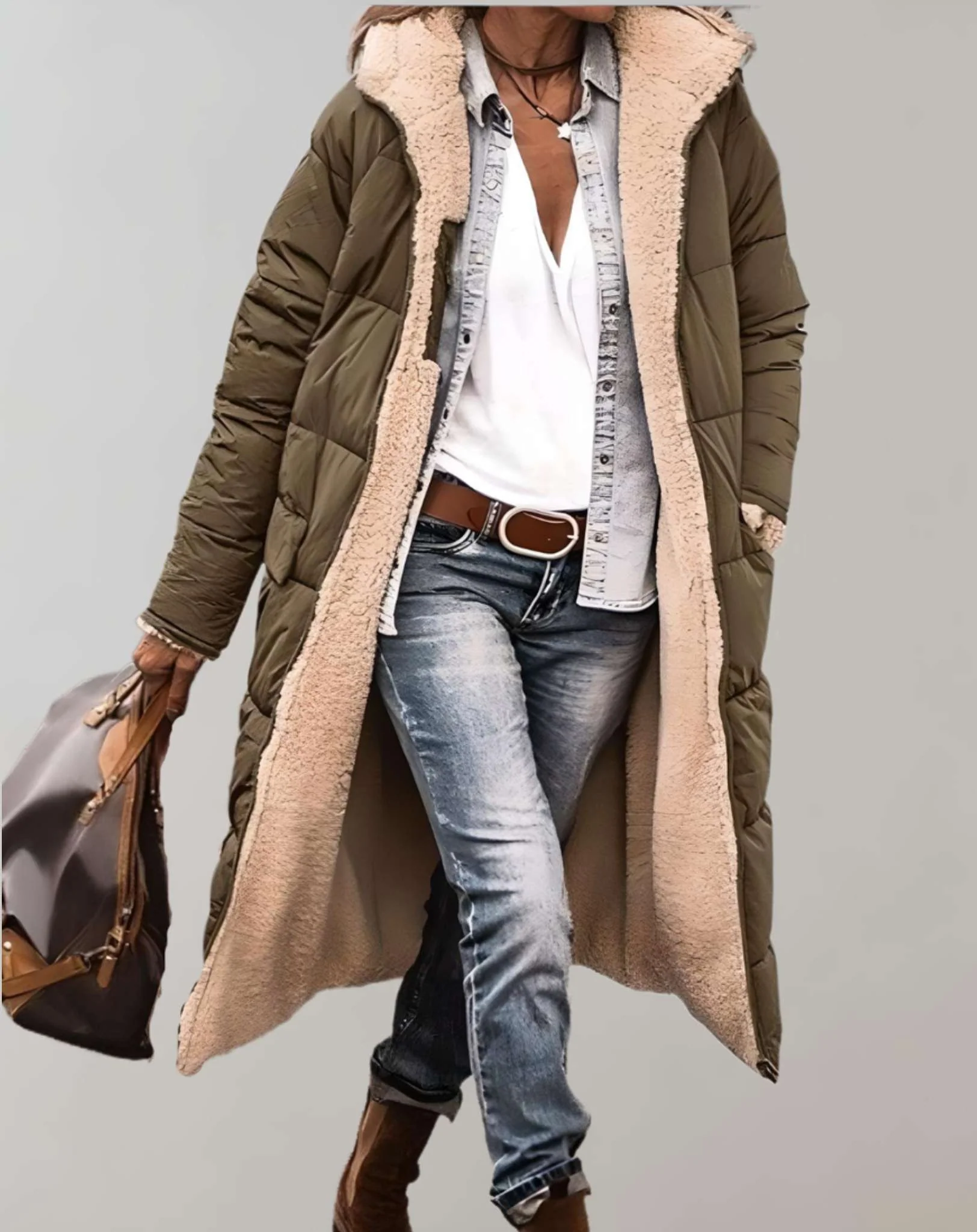 Relaxed Fit Quilted Hooded Full-Length Puffer Coat for Women – Cozy Warmth & Practicality - Image 6