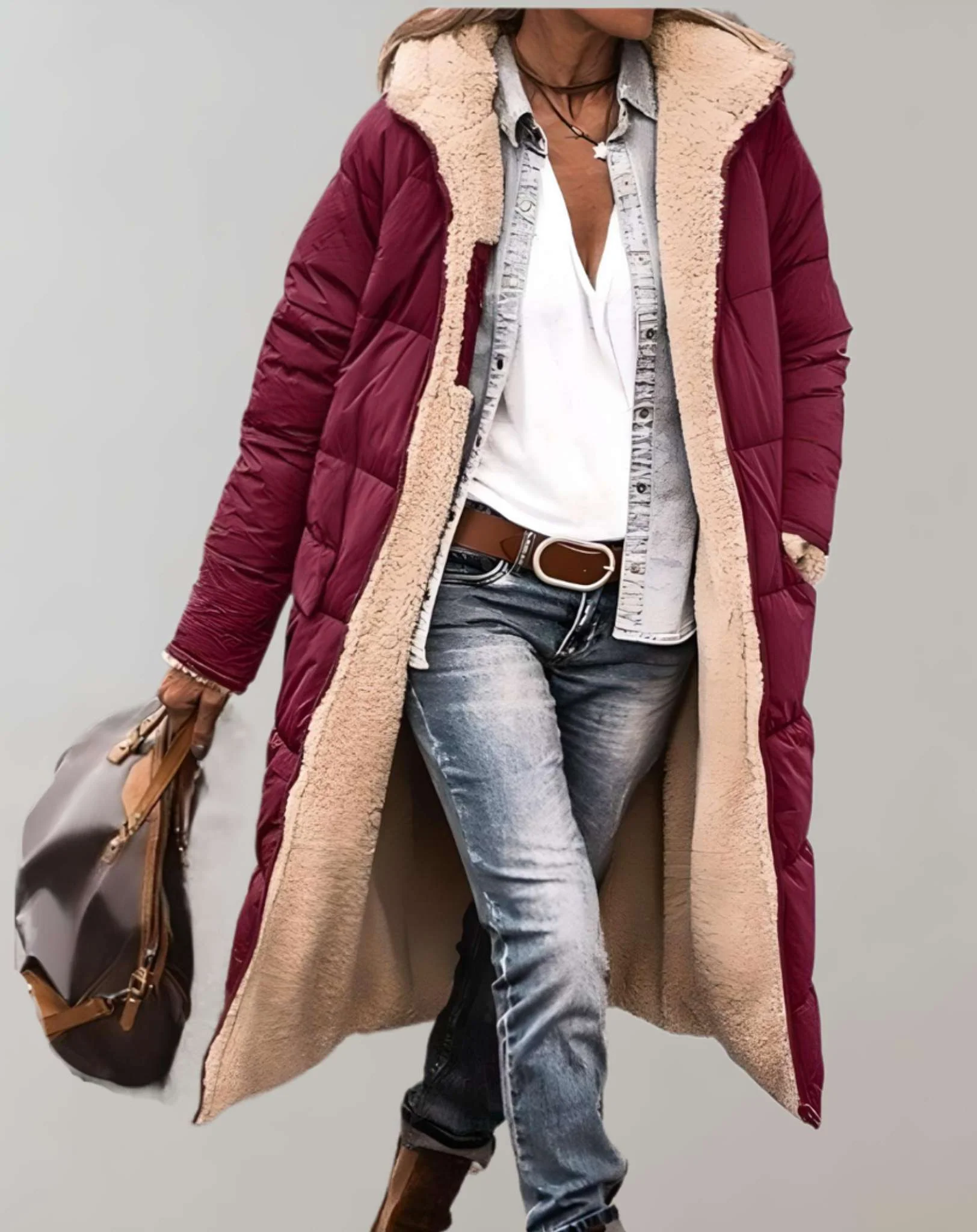 Relaxed Fit Quilted Hooded Full-Length Puffer Coat for Women – Cozy Warmth & Practicality - Image 7