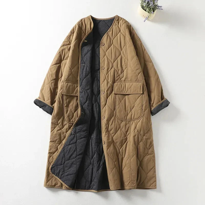 Relaxed Fit Quilted Mid-Thigh Coat for Women – Cozy & Casual Style