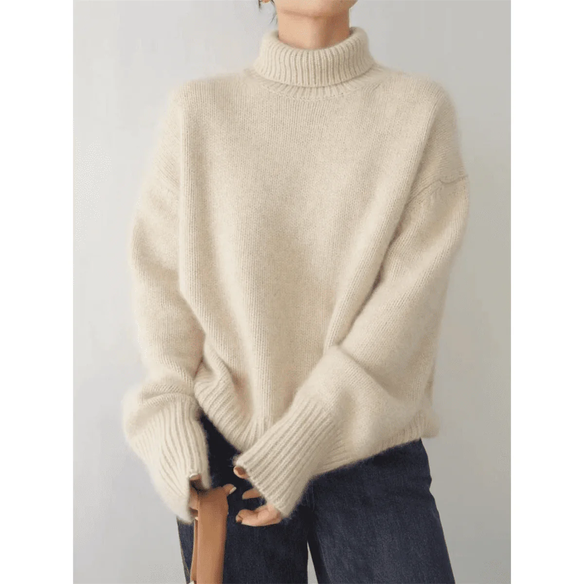 Relaxed Fit Ribbed Hip-Length Turtleneck Sweater for Women – Cozy Casual Comfort - Image 4