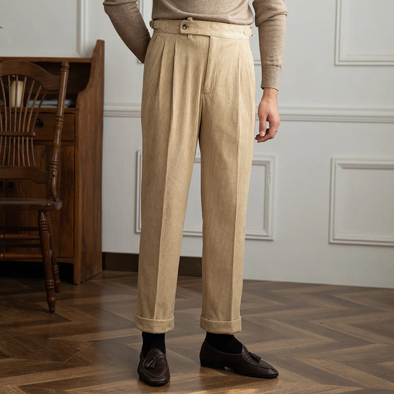 Relaxed Fit Ribbed Pleated Trousers for Men – Smart Casual Comfort - Image 2