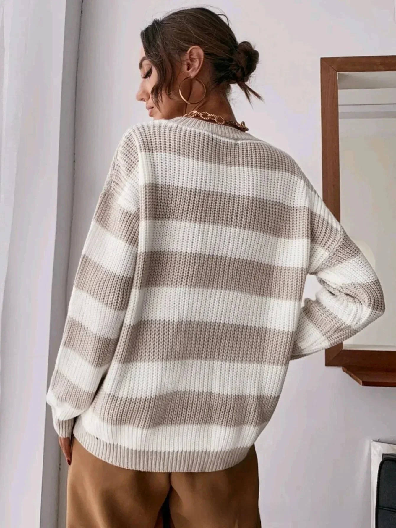 Relaxed Fit Striped Crewneck Sweater for Women – Cozy Casual Comfort - Image 4