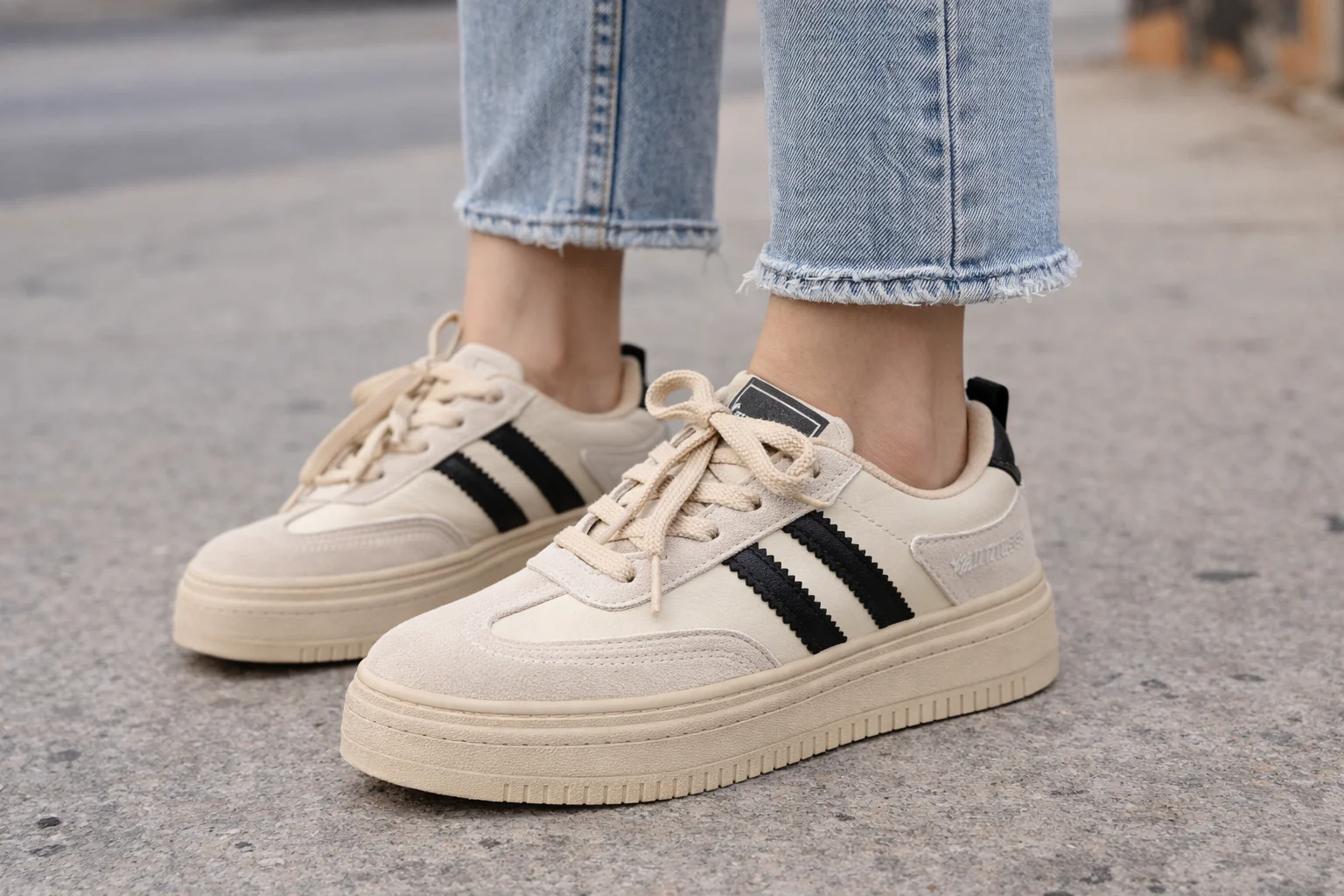 Women’s Retro Low-Top Sneakers – Platform Sole – Classic Stripe Design - Image 2