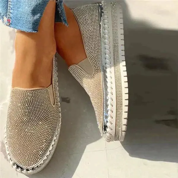 Rhinestone Slip-On Sneakers for Women – Stylish & Comfortable Platform Design - Image 2