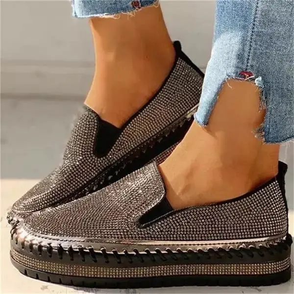 Rhinestone Slip-On Sneakers for Women – Stylish & Comfortable Platform Design - Image 4