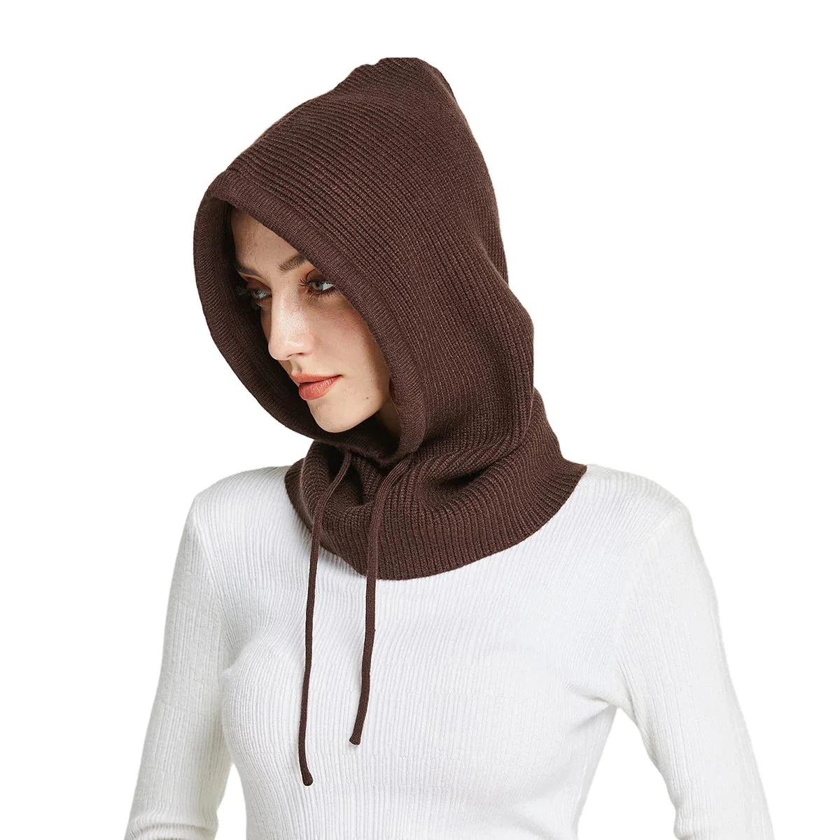 Ribbed Drawstring Close-Fitting Wool Balaclava for Women – Cozy Full Coverage Comfort
