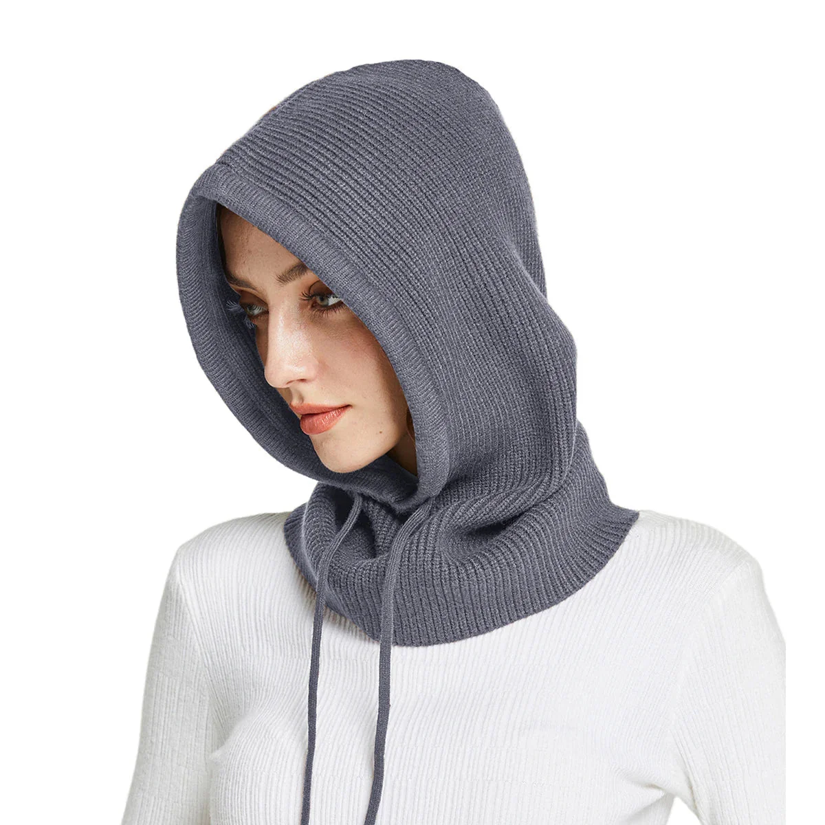 Ribbed Drawstring Close-Fitting Wool Balaclava for Women – Cozy Full Coverage Comfort - Image 2