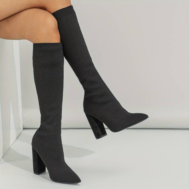 Ribbed Pointed Toe Knee-Length Knitted Sock Boots for Women – Stylish & Comfortable